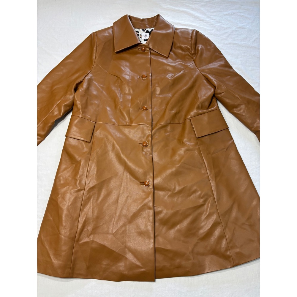 Cabi Renaissance Coat XL Cognac Brown Faux Leather A-Line Floral Lining 6461
